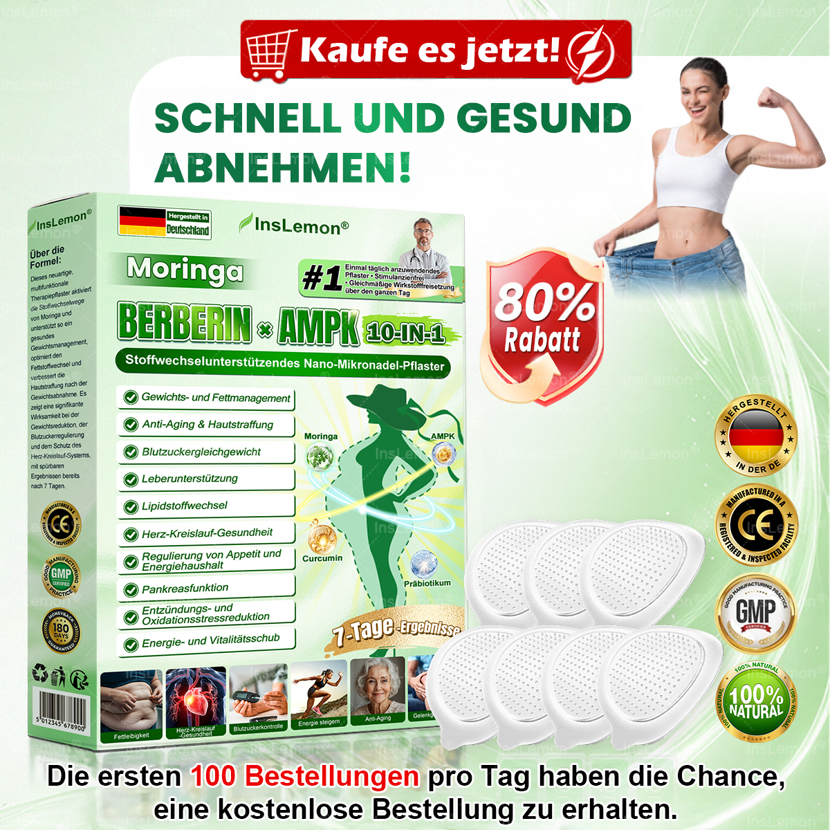 InsLemon® Moringa × Berberin × AMPK 10-in-1 Nano-Mikronadel-Pflaster für Stoffwechsel-Support (1× täglich) ✅ Unterstützt Stoffwechsel, Appetitkontrolle, Energie & Gewichtsmanagement