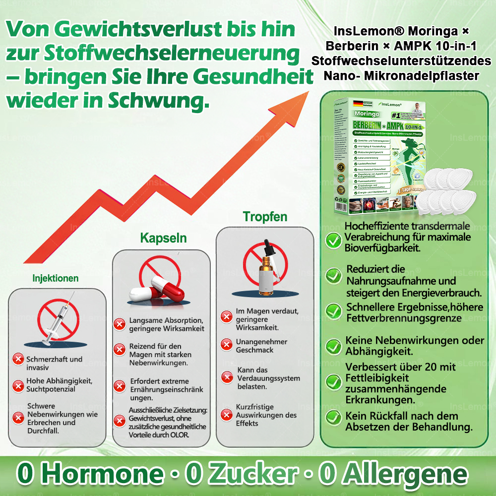 InsLemon® Moringa × Berberin × AMPK 10-in-1 Nano-Mikronadel-Pflaster für Stoffwechsel-Support (1× täglich) ✅ Unterstützt Stoffwechsel, Appetitkontrolle, Energie & Gewichtsmanagement