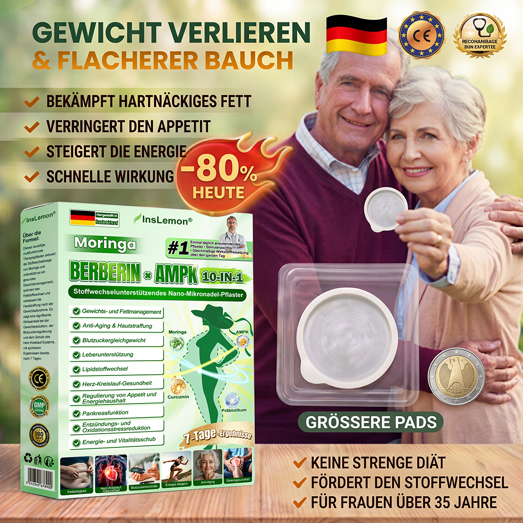 InsLemon® Moringa × Berberin × AMPK 10-in-1 Nano-Mikronadel-Pflaster für Stoffwechsel-Support (1× täglich) ✅ Unterstützt Stoffwechsel, Appetitkontrolle, Energie & Gewichtsmanagement
