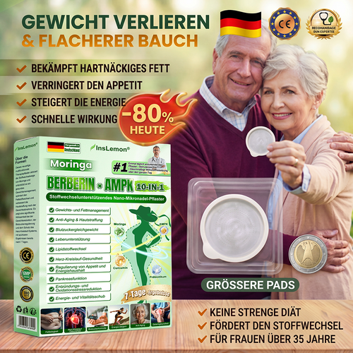 InsLemon® Moringa × Berberin × AMPK 10-in-1 Nano-Mikronadel-Pflaster für Stoffwechsel-Support (1× täglich) ✅ Unterstützt Stoffwechsel, Appetitkontrolle, Energie & Gewichtsmanagement